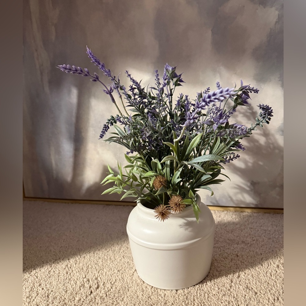 Threshold Faux Lavender and Green Arrangement in Cream Vase